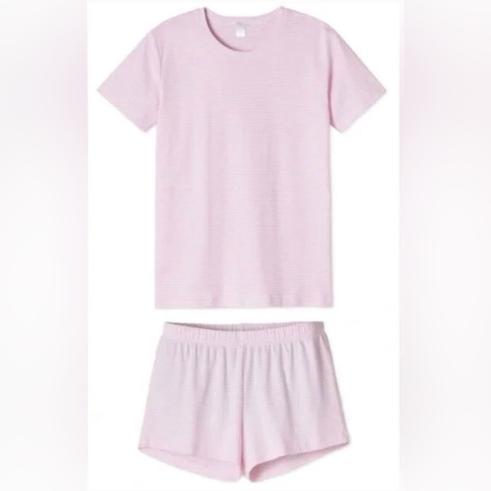 LAKE Pajamas Short Set Pink and White Sripe Small